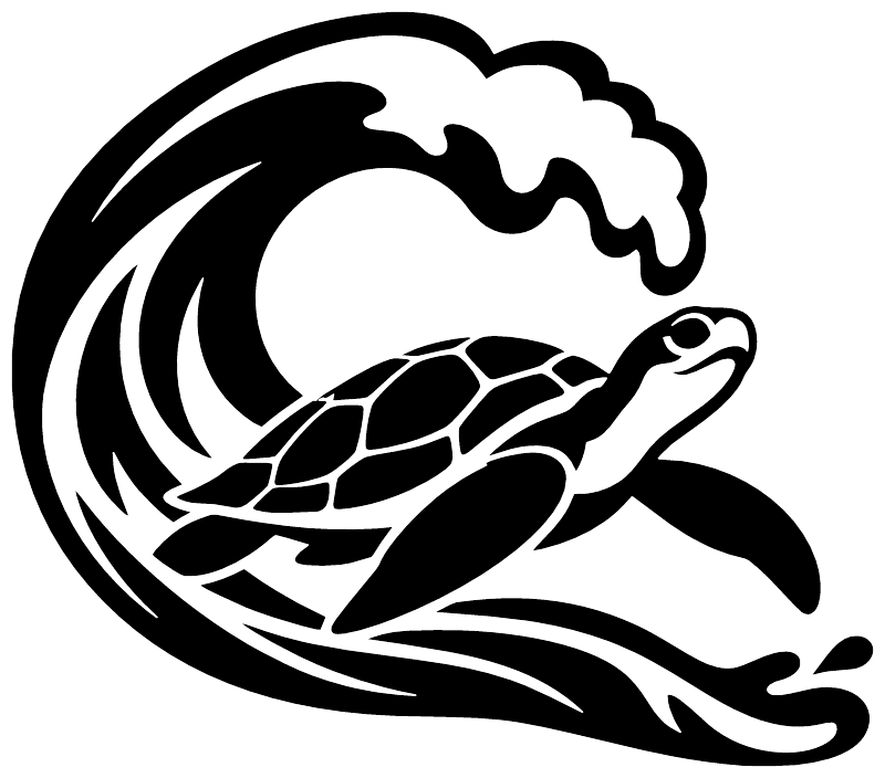 Sea turtle vinyl decal graphic with white and black waves and turtle