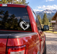 White wave heart vinyl decal on a car window corner