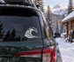 Vinyl wave crest decal on dark car rear quarter panel, white graphic