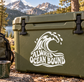 Ocean wave vinyl decal with ALWAYS OCEAN BOUND text on olive green surface