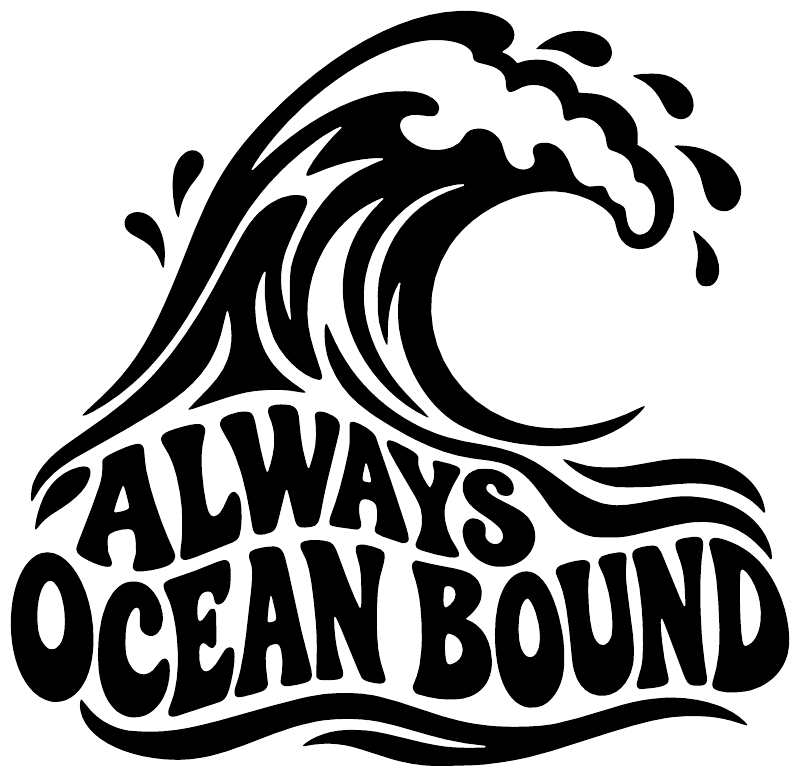 Black and white ocean wave vinyl decal with ALWAYS OCEAN BOUND lettering