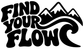Black and white vinyl decal reading “Find Your Flow” with wave and mountain shapes