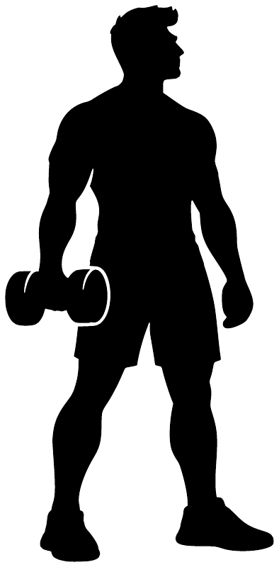 Weightlifting between sets vinyl decal, black lifter silhouette holding dumbbells