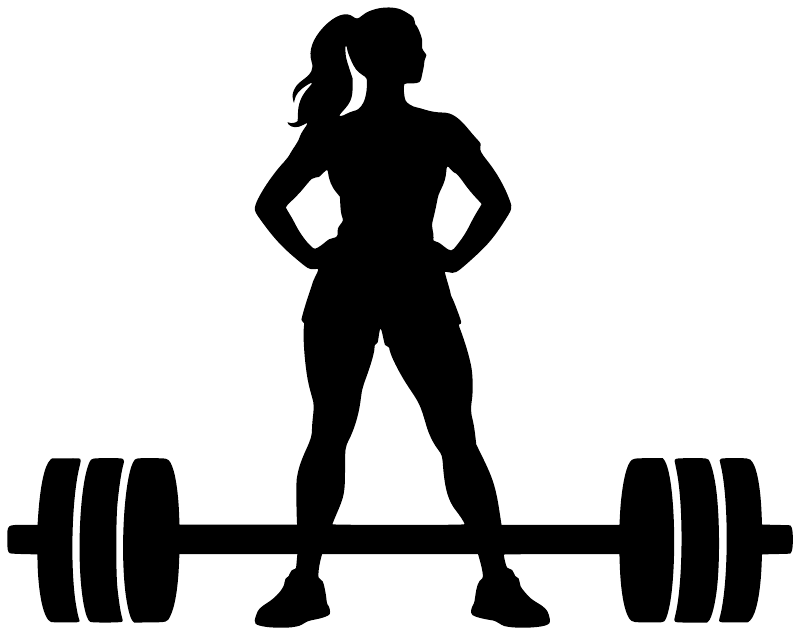 Black weightlifting vinyl decal silhouette of female lifting barbell
