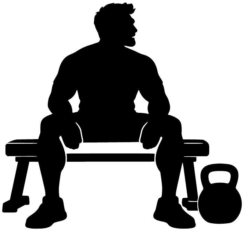 Black weightlifting bench vinyl decal silhouette of lifter on bench with barbell and kettlebell
