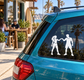 Weightlifting partners vinyl decal: two white weightlifter silhouettes on car window