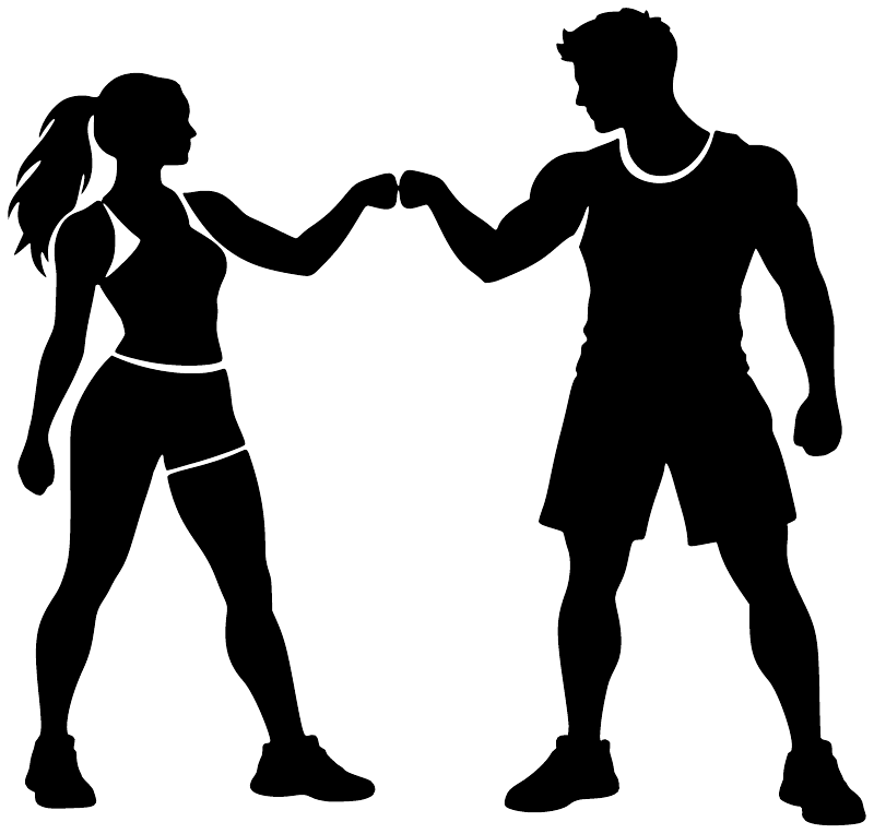 Weightlifting partners vinyl decal: two black weightlifter silhouettes, stick-figure style