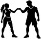 Weightlifting partners vinyl decal: two black weightlifter silhouettes, stick-figure style