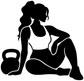 Weightlifter silhouette vinyl decal with kettlebell and barbell, black and white