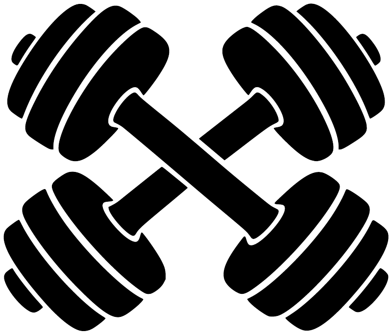 Weightlifting dumbbell vinyl decal with two black dumbbells and white striped bands