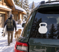 Vinyl kettlebell decal with white kettlebell icon on dark car window