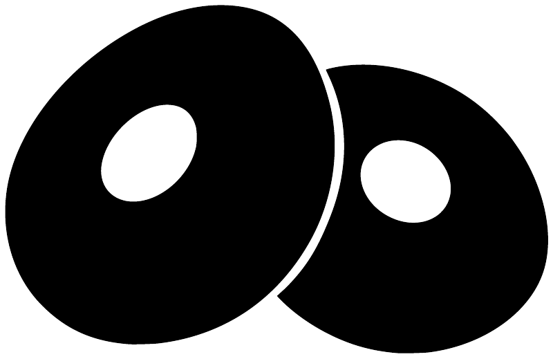 Vinyl decal close-up: two black overlapping circles with white dot centers