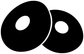 Vinyl decal close-up: two black overlapping circles with white dot centers