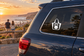 Vinyl tote decal with black tote-and-kettlebell icon on car window