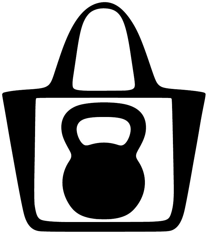 Black vinyl tote bag decal with kettlebell icon, bold outline