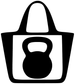 Black vinyl tote bag decal with kettlebell icon, bold outline