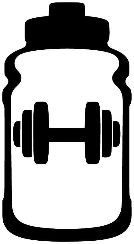 Bottle vinyl decal icon: white bottle shape with dumbbells, black outline