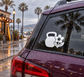 Kettlebell and flower vinyl decal, white design on dark car window