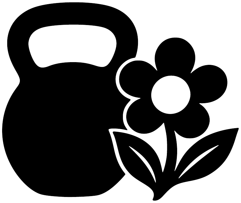 Kettlebell with flower vinyl decal, solid black silhouette and white outline