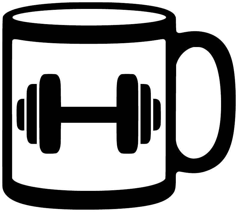 Black and white weightlifting mug vinyl decal with dumbbell barbell icon