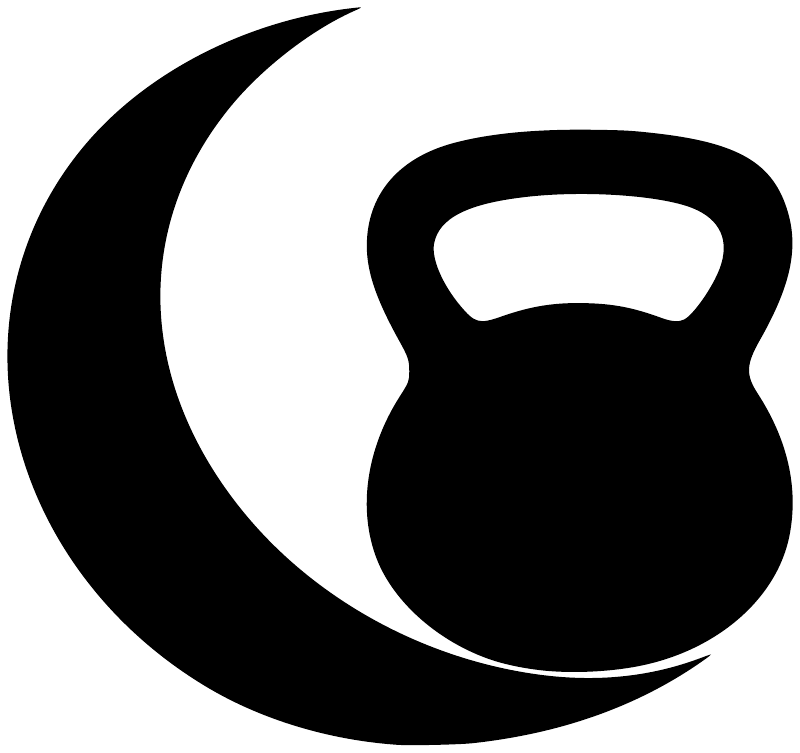 Black moon with kettlebell vinyl decal, bold silhouette