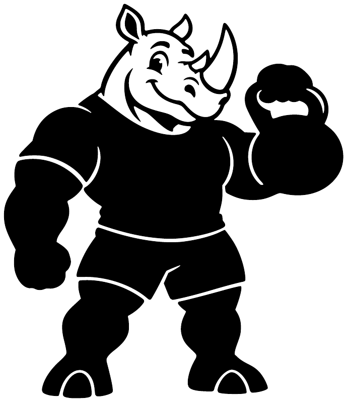 Black and white weightlifting rhino vinyl decal flexing and holding a dumbbell