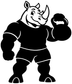 Black and white weightlifting rhino vinyl decal flexing and holding a dumbbell