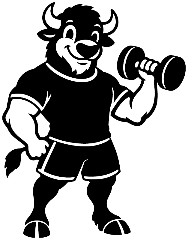 Weightlifting bison vinyl decal, black design of bison lifting dumbbell