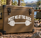 Weightlifting vinyl decal: "MEET ME AT THE RACK" with barbell icon, white
