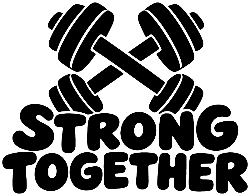 Black vinyl decal with dumbbell icon and “Strong Together” lettering