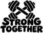 Black vinyl decal with dumbbell icon and “Strong Together” lettering