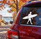 White windsurfer vinyl decal on dark car rear window