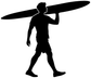 Black windsurfer vinyl decal silhouette with sailboard, full-body side view on white