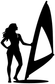 Black windsurfer silhouette vinyl decal with large triangular sail