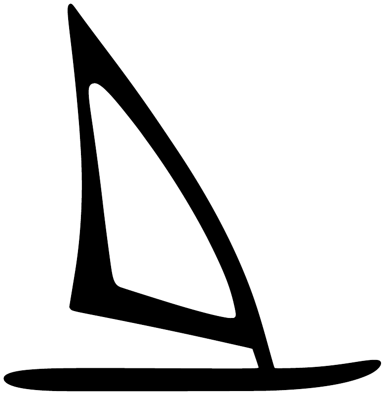 Windsurfing vinyl sail decal icon, black sail on white background