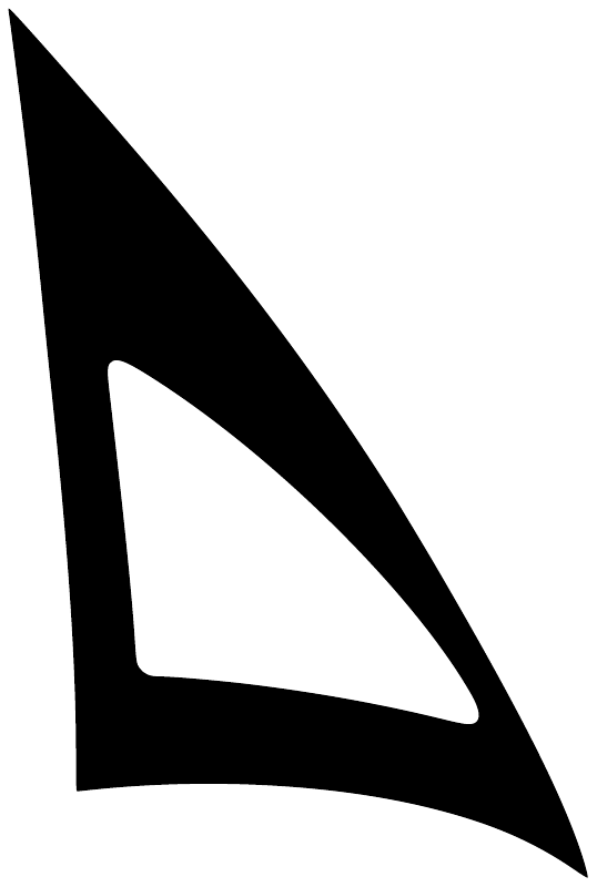Windsurfing sail vinyl decal close-up, black sail shape with white outline