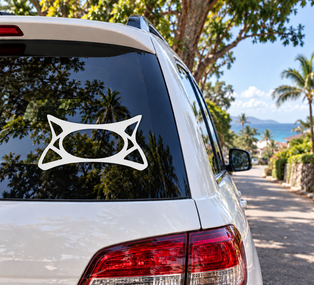 Windsurfing harness vinyl decal, white fishbone icon for car window