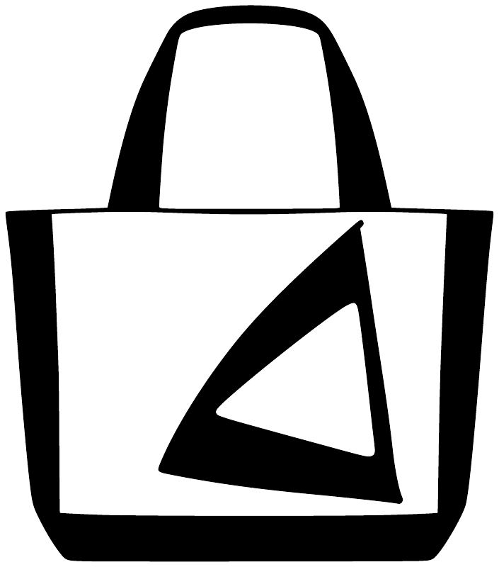 Black and white tote bag vinyl decal with triangular logo