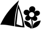 Windsurfing sail and wildflower vinyl decal graphic, black shapes with white center