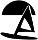 Windsurfing vinyl decal logo: sail over surfboard on dark emblem