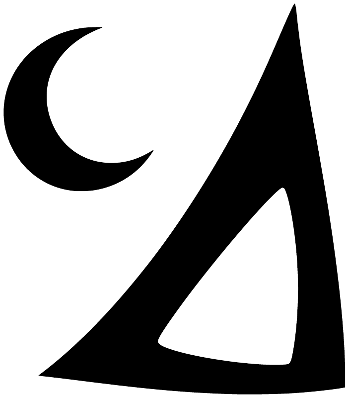 Black windsurfing sail vinyl decal with crescent moon and sail icon, close-up