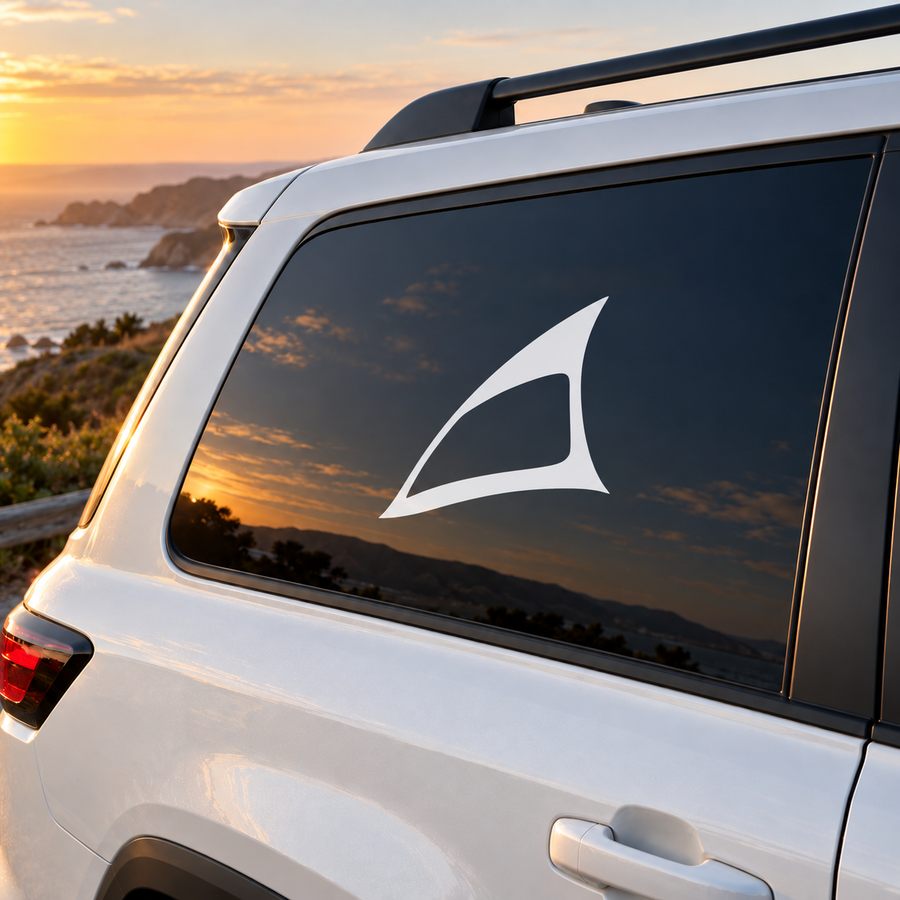 Windsurfing sail vinyl decal with white triangular sail on dark background