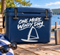 Windsurfing vinyl decal with 'One More Windy Day' script and sail icon on blue