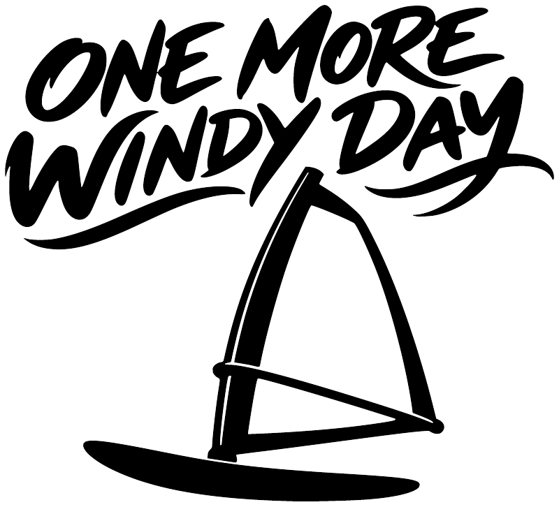 Windsurfing vinyl decal graphic: black 'One More Windy Day' text with sail icon