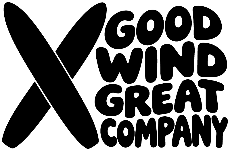 Vinyl decal graphic: black X with “GOOD WIND GREAT COMPANY” lettering on white