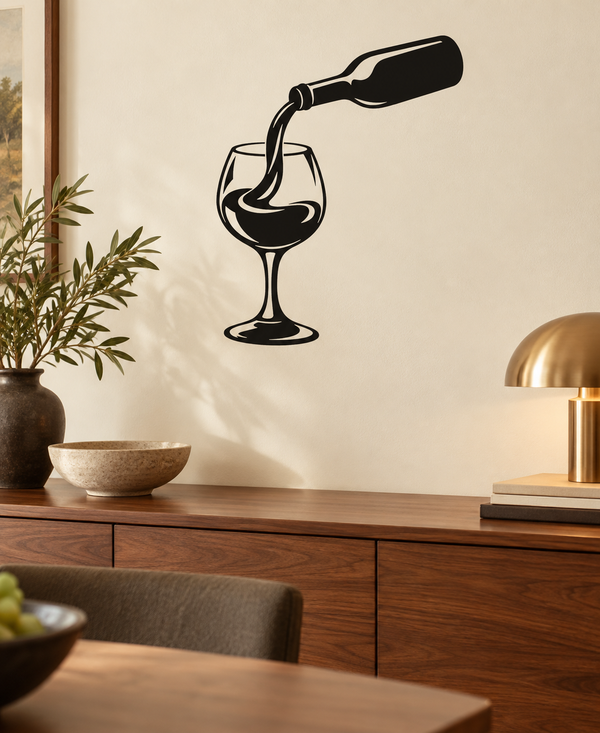 Wine pour vinyl decal showing a bottle pouring into a wine glass