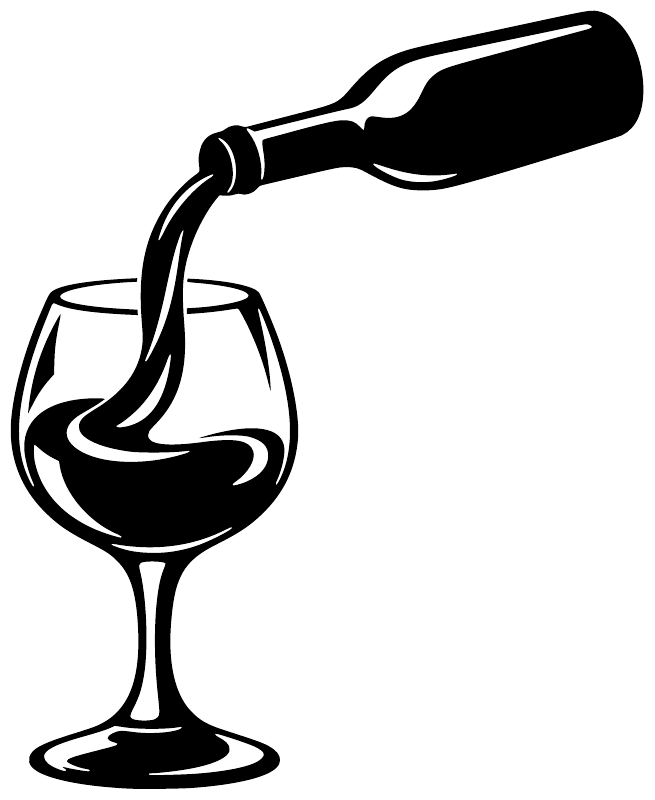Wine pour vinyl decal close-up: bottle pouring into a wine glass
