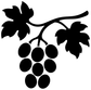 Black grapevine branch decal with grape cluster, leaf and tendril silhouettes