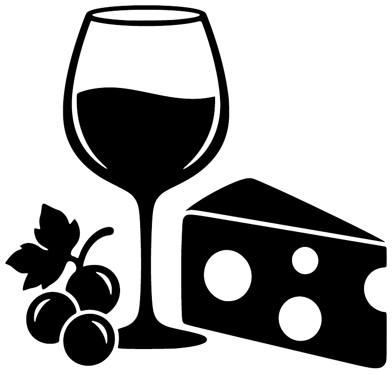 Close-up black wine glass, grapes and cheese vinyl decal graphic