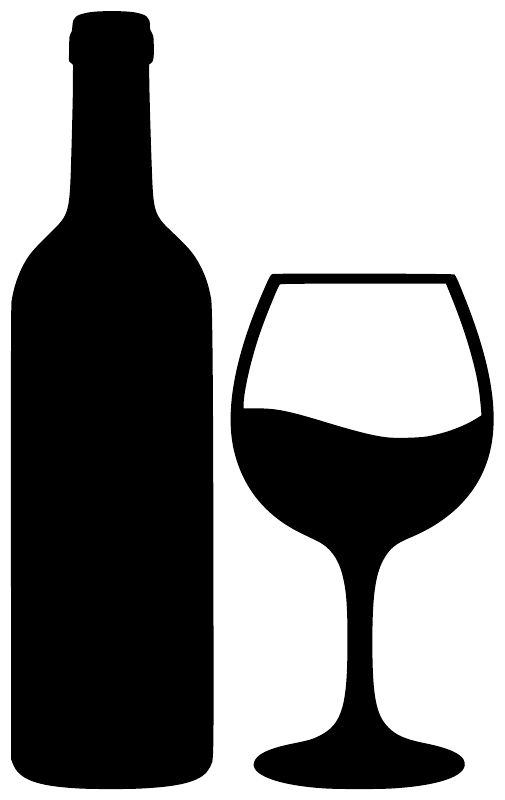 Bottle and wine glass vinyl decal, black bottle and goblet icons